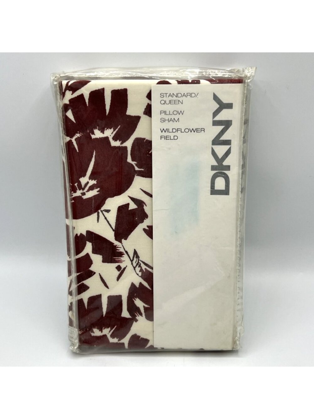 DKNY Wildflower Field Standard Queen Pillow Sham Red Ivory All Over Floral